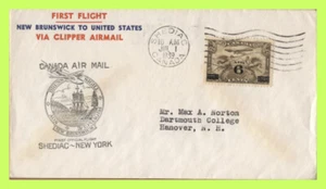 Canada 1939 Clipper Airmail Flight Cover, Shediac - New York, copertina cachet - Foto 1 di 1