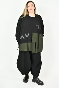 Designer ALYANS black & moss green long relaxed fit tunic size M/L - Picture 1 of 9