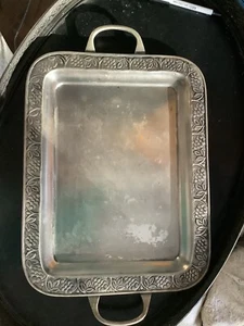 Pottery Barn Decorative  Silver Color Metal Tray Handles Petina - Picture 1 of 5