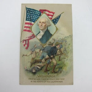 Postcard George Washington Soldiers Fighting Battle Patriotic Embossed Antique - Picture 1 of 15