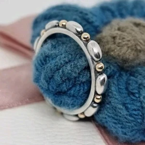 Genuine Pandora Silver & 14k Gold Opposites Attract Beaded Ring Size 50 π - Picture 1 of 8