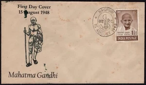 Indien 1948 Gandhi 1.1/2A Nagpur storniert private FDC gemäß Scan - Bild 1 von 2