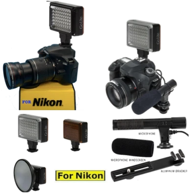 54 LIGHT HD DIMMABLE LED + VIDEO MICROPHONE FOR NIKON D5600 D7200 D3500 D5300  - Image 1 of 4
