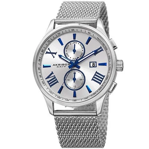 Men's Akribos XXIV AK905SS Multi-Function Silver Dial Stainless Steel Mesh Watch - Picture 1 of 4
