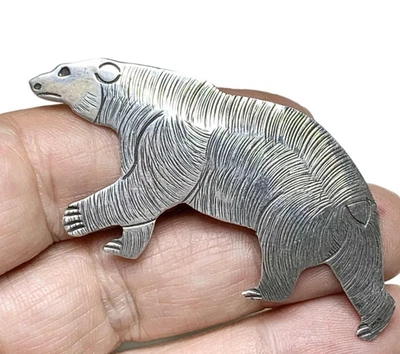 "Pin de oso polar vintage LUX, broche de plata de ley, 2 1/4""" Foto 1 de 3
