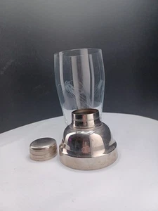Miscelatore agitatore cocktail in vetro inciso grano Bar Ware metà secolo con coperchio 9,5" - Foto 1 di 6