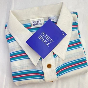Robert Bruce Vintage neu mit Etikett gestreiftes Polo Größe L Large türkis pink Retro papierdünn - Bild 1 von 15