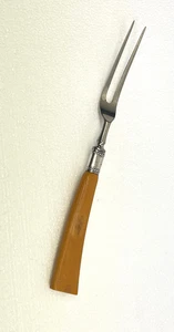 Vintage Stainless Steel Meat Fork Butterscotch Bakelite Handle Sterling Collar - Picture 1 of 4