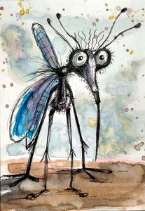 NEW! ACEO Painting big MOSQUITO Original watercolor Collectible Art - Picture 1 of 4