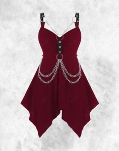 New Wine Red Gothic Punk Chain O-Ring Detail Hanky Hem Vest Top size XL 18 20 22 - Picture 1 of 5