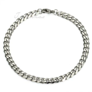 5mm 8 inch Silver Tone Curb Link Stainless Steel Bracelet Boys Mens Chain Gift - Picture 1 of 2
