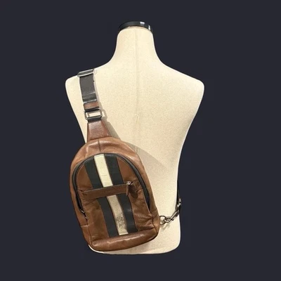 Coach F72226 Charles Varsity Leather Crossbody  Sling Bag Dark Brown - Image 1 of 4