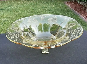 Fostoria Trojan Yellow Topaz 3-Toed Footed Bowl 11 3/4" # 2394A - Picture 1 of 5