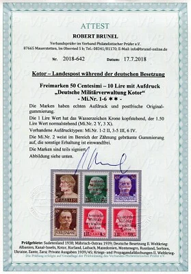 GERMANY 3rd REICH OCCUPATION WW2 KOTOR CATTARO 1-6 PERFECT MNH CERT BRUNEL BPP - Image 1 of 3