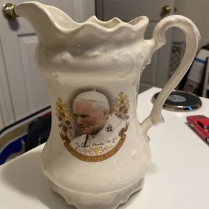 Vintage Pope John Paul II Ceramic Handled Water Pitcher Free Shipping - Picture 1 of 12