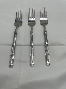 Flatware BARCLAY GENEVE Mid Century BAMBOO Stainless 3 Salad/Dessert Forks - Picture 1 of 4