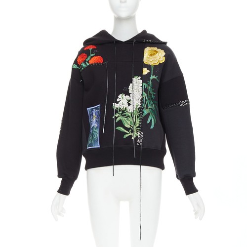 Felpa con cappuccio ALEXANDER MCQUEEN 2017 nera multicolore ricamo patchwork IT40 S