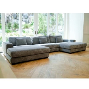 3-Pc Modern Living Room Sofa Set, Gray Corduroy U-Shaped Modular Sectional Sofa - Picture 1 of 5