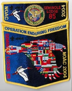 SEMINOLE OA LODGE 85 GULF RIDGE NOAC 2004 FLAP 2-PATCH US ARMY CENTRAL COMMAND - Picture 1 of 2