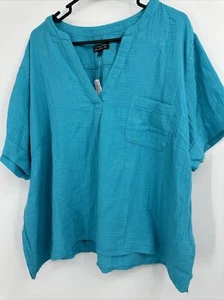 J Crew V-neck double-gauze popover Plus Size 3X NWT Turquoise - Picture 1 of 4