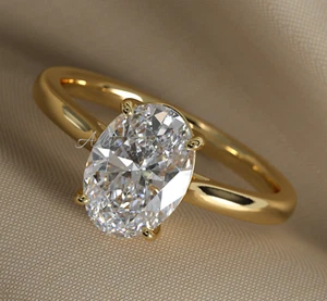 2.01ct OVAL Cut VVS MOISSANITE Solitaire Engagement Ring Solid 14K Yellow Gold - Picture 1 of 5
