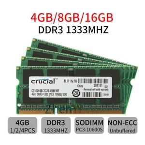 16GB 8GB 4GB DDR3 PC3-10600S 1333MHz CL9 SODIMM Laptop Memory RAM Per Crucial IT - Picture 1 of 14