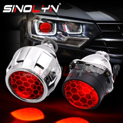 2.5'' LED Devil Demon Eyes Honeycomb HID Bixenon Lens Projector Headlight H4 H7 - Image 1 of 4