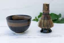 Ceramic Matcha Tea Set, Brown Gift Set - Bowl, Matcha Whisk, Holder, USA seller