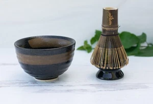 Ceramic Matcha Tea Set, Brown Gift Set - Bowl, Matcha Whisk, Holder, USA seller - Picture 1 of 7