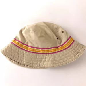 Biege cotton sun hat with pink orange band kids size L-XL 7+ Years - Picture 1 of 4