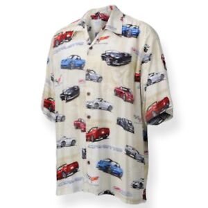 David Carey Corvette Camp Shirt Retro Inspired Button Up Collared SS Tan Club M