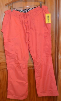 NWT Green Town Cargo Scrub Pants Orange Coral Cotton Blend Sz L Adjustable Waist - Image 1 of 4