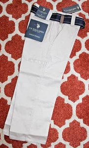 NWT Little Boys U.S. Polo Assn. Uniform Pants Khaki Sz 4 Adjustable Waist Belted - Picture 1 of 6