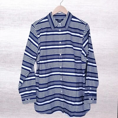 Chaps No Iron Shirt 1X Blue White Striped Button Down Front Long Sleeve Cotton - Image 1 of 4