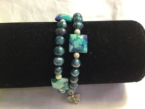 Blue/Green/Silver Tone /Wrap Around Resin Stretch Wire Bracelet/Butterfly/Star - Picture 1 of 9