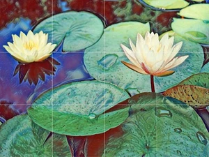Panel de cerámica de mosaico de un azulejo de pintura de flores de loto - Imagen 1 de 7