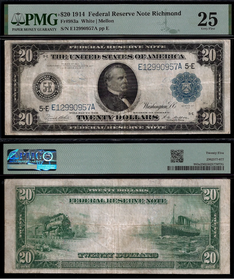 1914 $20 Federal Reserve Note PMG 25 - Richmond District- White-Mellon - Fr 983a - Image 1 of 3