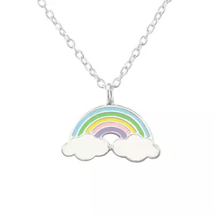 925 Sterling Silver Pastel Rainbow Clouds Charm Pendant Necklace Kids Girls - Picture 1 of 1