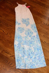 Lilly Pulitzer PEARL SOFT MAXI DRESS Resort White Karma Camellia Blue 6 NEW TAGS - Picture 1 of 17