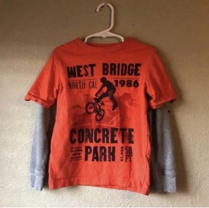 Gap Shirt Kids Orange & Gray Long Sleeve Faux Layered Casual Top Boys Sz XS 4-5 - Picture 1 of 9