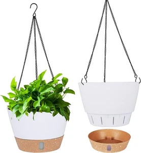 CHINGLAK 2PCS 10Inch Hanging Planters for Plants 10inch, White+metal Hanger - Picture 1 of 7