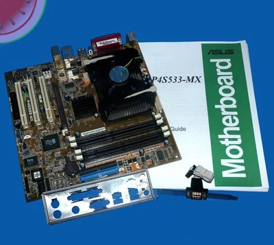 Placa madre PROBADA ASUS P4S533-MX ATX 478 Pentium 4 CPU ventilador E/S Sheild manual - Imagen 1 de 4