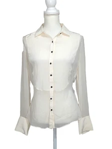 Elizabeth and James 100% Silk Blouse Button-Up Sheer Long-Sleeve Ivory Women's - Picture 1 of 8