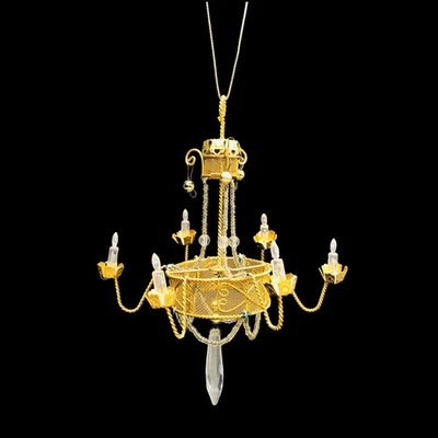 Dollhouse Chandelier Handcrafted Ornate 6 Arm Gold Twisted Wire Beaded Ornament  - Image 1 of 4