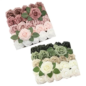 Flores Artificiales 25 piezas Rubor Rosa Artificial Con Tallos Hágalo Usted Mismo - Imagen 1 de 13