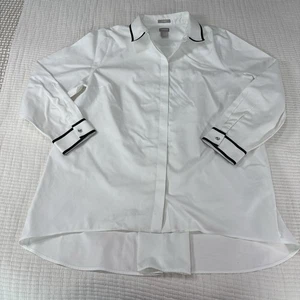 Chicos Shirt Womens Size 3 16/18 White Tunic Menswear Black Trim Classic Tux * - Picture 1 of 11