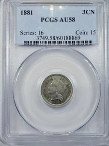 1881 Three Cent Nickel -PCGS AU58 - Picture 1 of 4