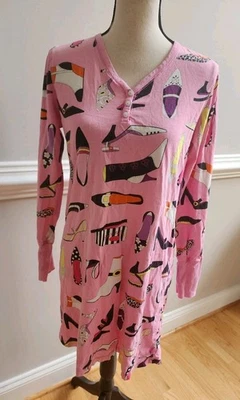 Nick & Nora Size S Nightgown Short 100% Cotton Knit Pink Shoes Print Long Sleeve - Image 1 of 4