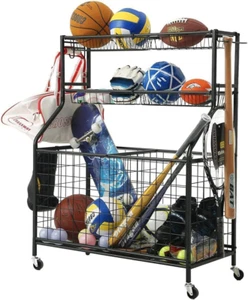 Garage Sports Equipment Organizer, Ball Storage Rack, Sports Gear Basketball Sto - Picture 1 of 9