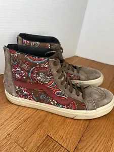 VANS Off The Wall Paisley Floral High Brown Beige Suede RARE Mn 9.5 Wm 11 - Picture 1 of 10